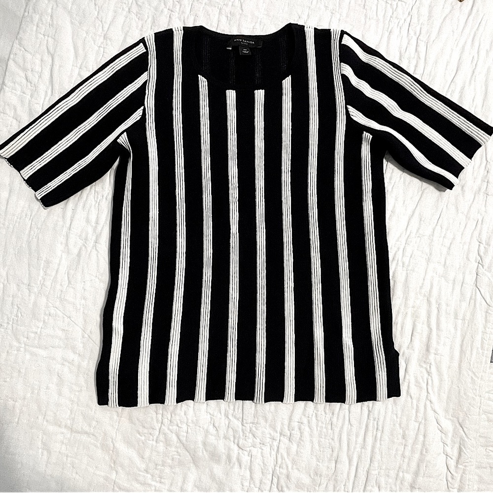 Ann Taylor XS Petite Navy & White Striped Top